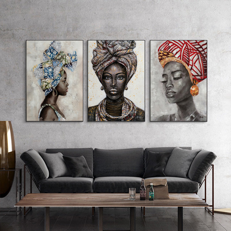 NNEDSZ Wall Art 70cmx100cm African women II 3 Sets Black Frame Canvas